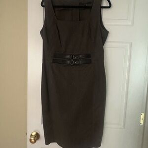 RACHEL Rachel Roy Brown Sheath Dress with Double Buckle Waist
